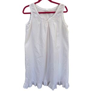 Miss Elaine Sz M‎ Seersucker Short Nightgown Pink Floral Embroidered Ruffle Tank